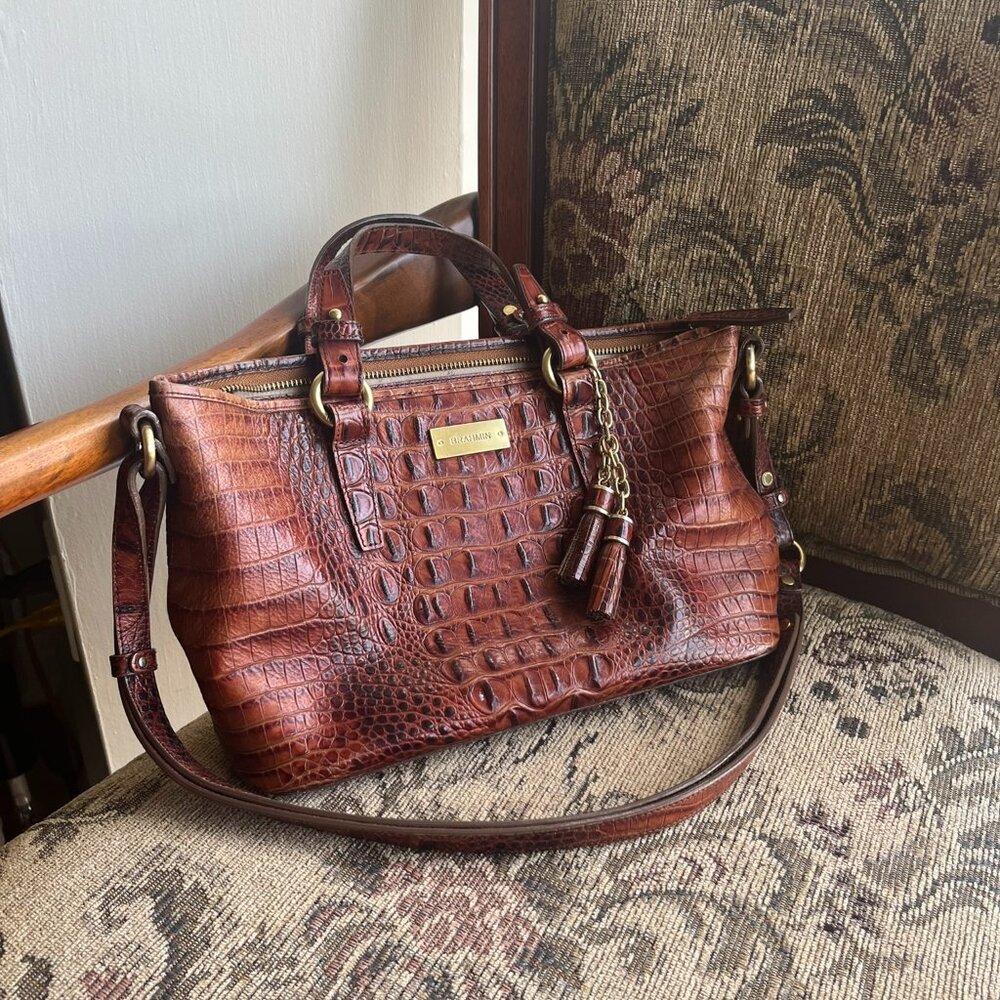 Brahmin Mini Asher leather Croc Embossed tote purse shoulder satchel bag